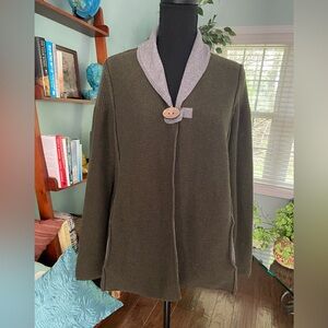 Habitat Olive Cardigan with Gray FlannelTrim